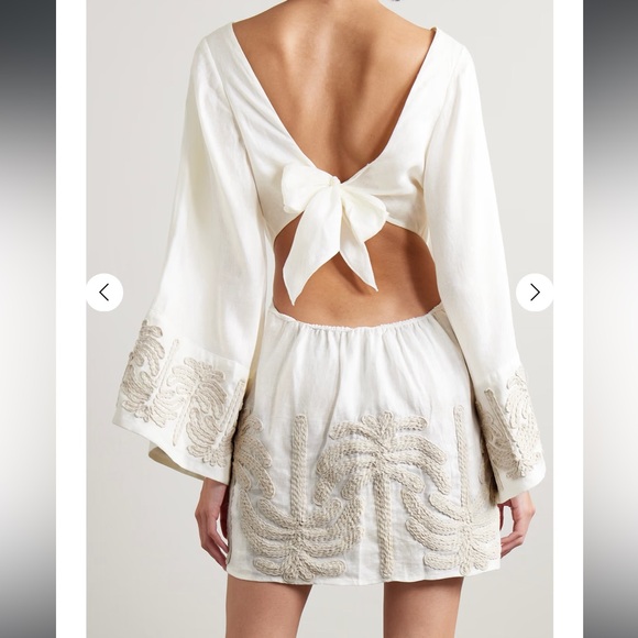 Johanna Ortiz Shared Present Embroidered Linen Mini Dress neutral size M - Picture 1 of 5